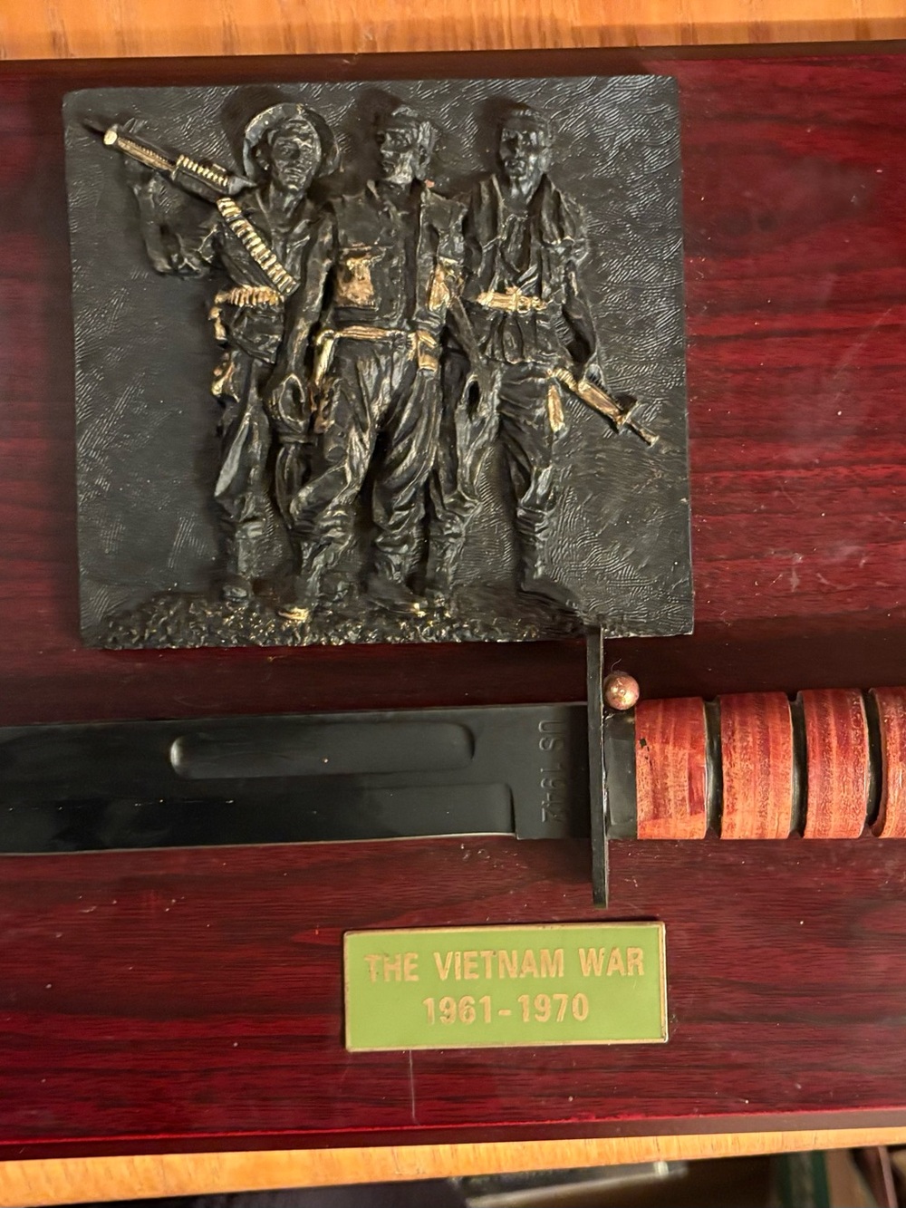 Vietnam War Commemorative Military Shadow Box Plaque with Replica Combat Knife
